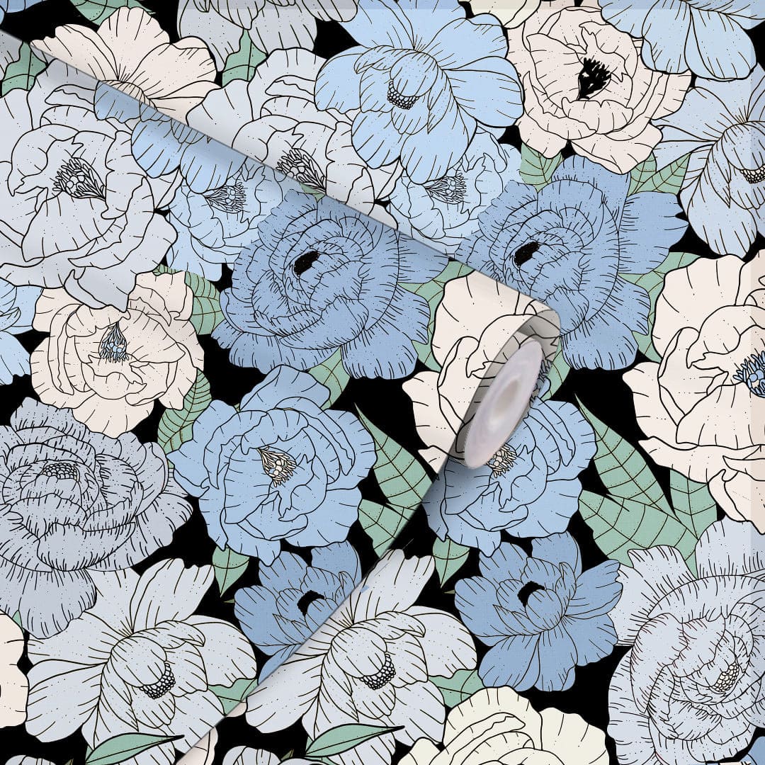 Papel de Parede Peônias de Azul Crie Paredes