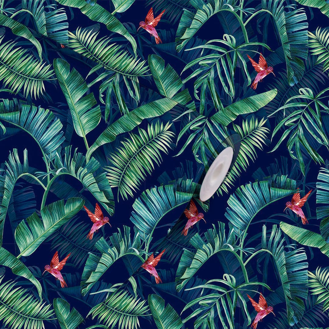 Papel de Parede Botânica Azul Marinho Crie Paredes