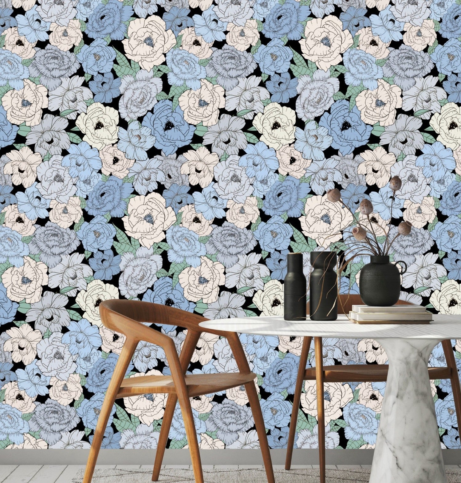 Papel de Parede Peônias de Azul Crie Paredes