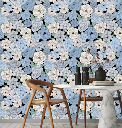Papel de Parede Peônias de Azul Crie Paredes