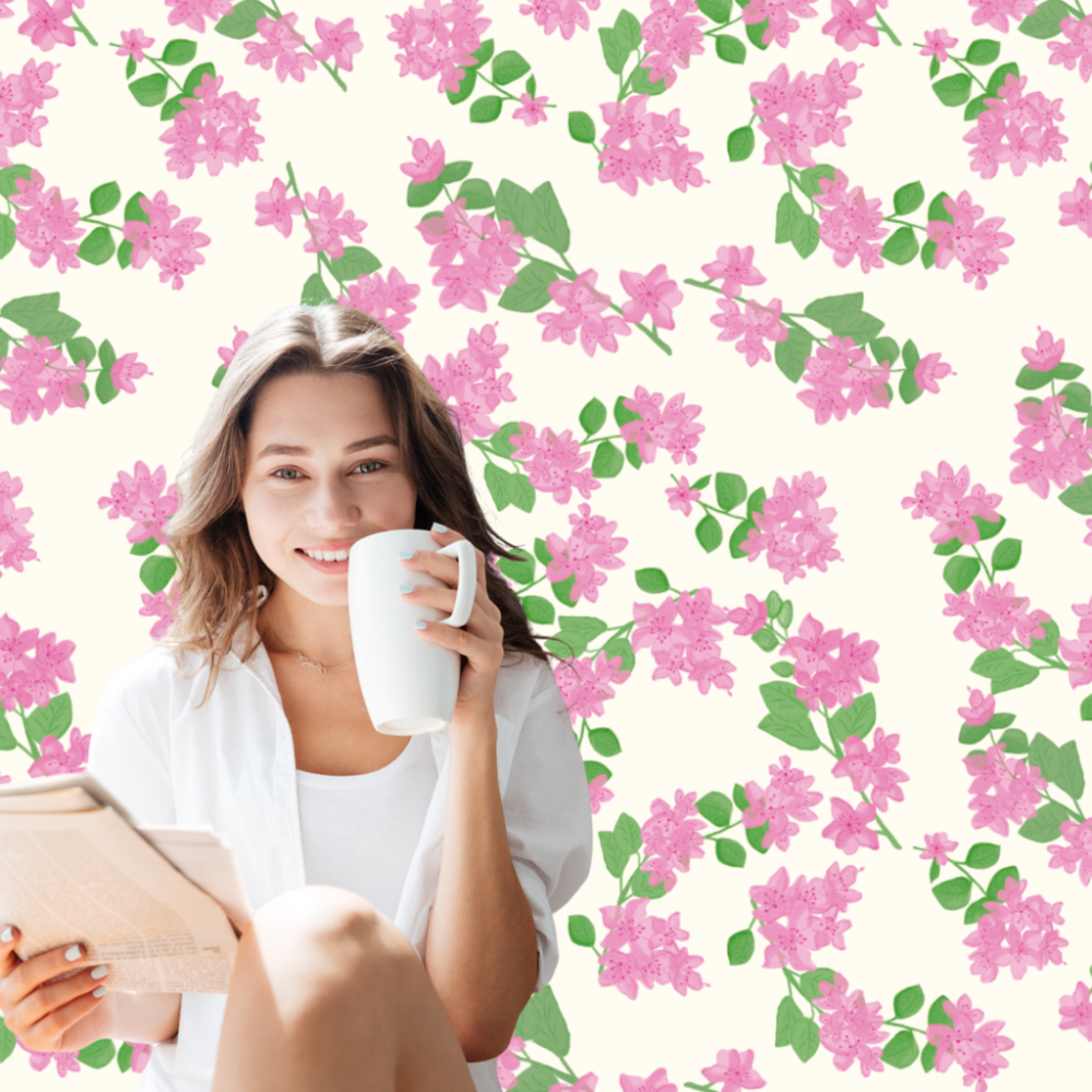Papel de Parede Toque de Flor Rosa Crie Paredes
