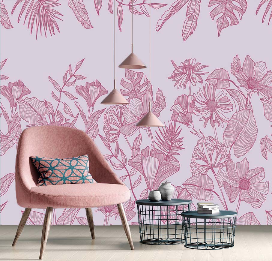 Mural de Parede Traços da Natureza Rosa Crie Paredes