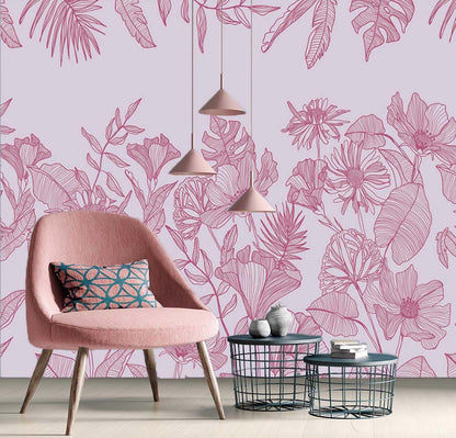 Mural de Parede Traços da Natureza Rosa Crie Paredes