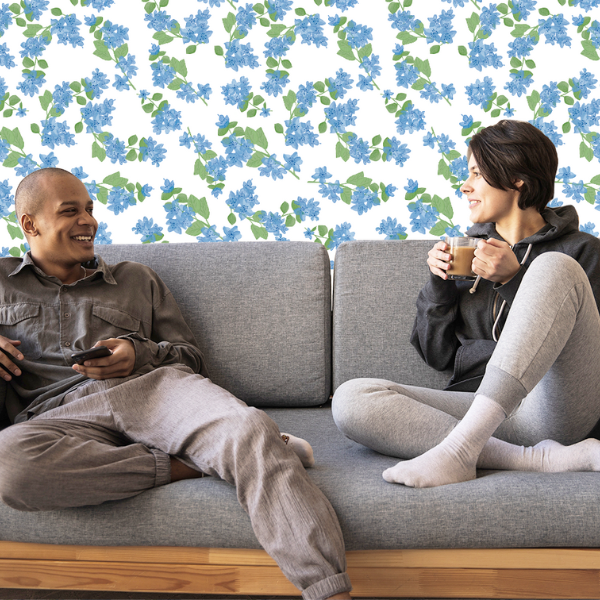 Papel de Parede Toque de Flor Azul Crie Paredes