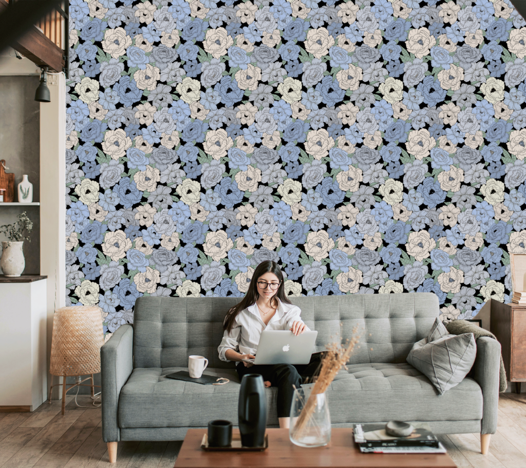 Papel de Parede Peônias de Azul Crie Paredes