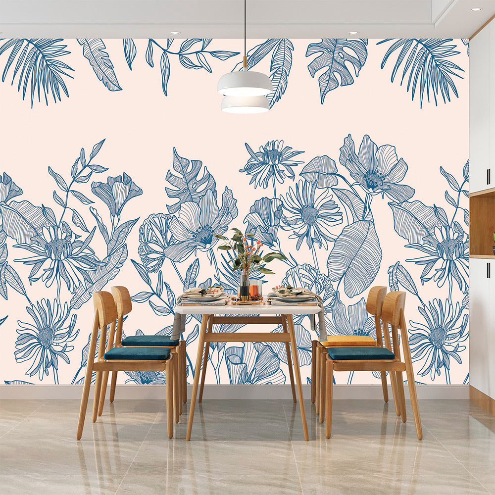 Mural de Parede Traços da Natureza Azul Crie Paredes