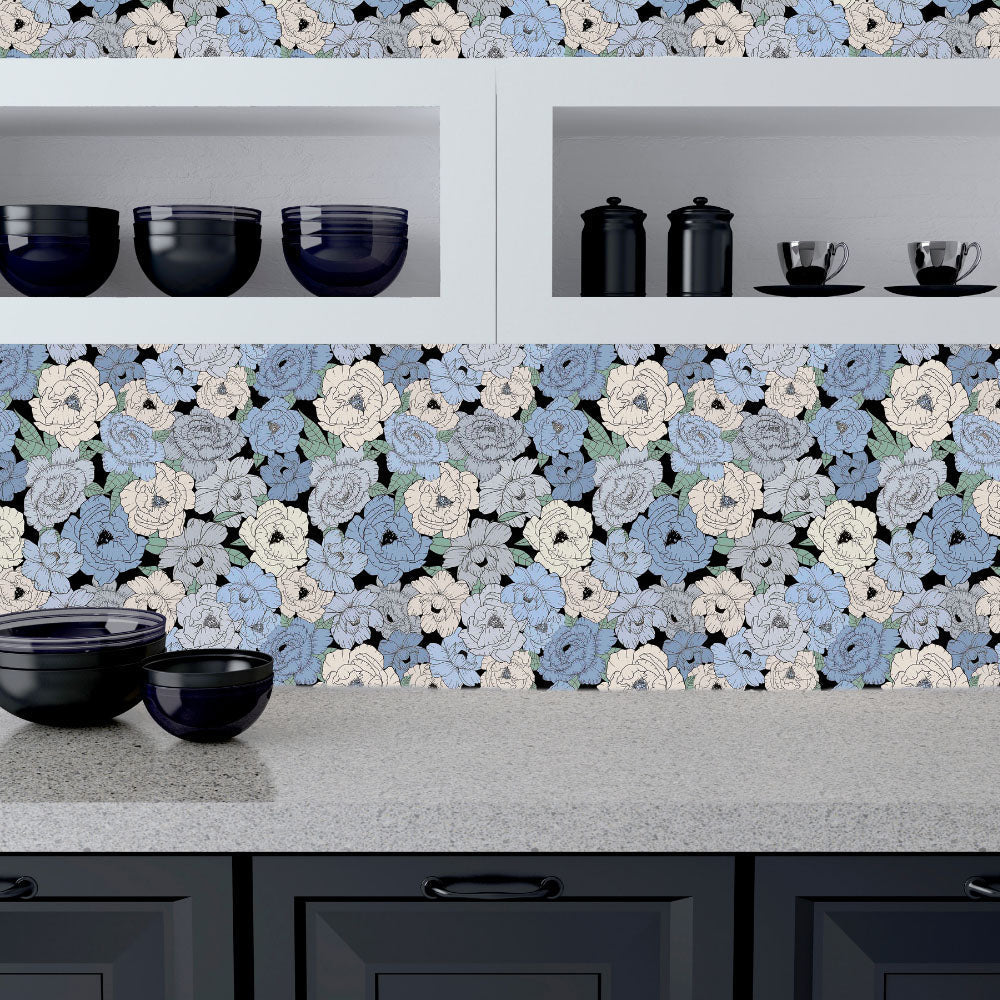 Papel de Parede Peônias de Azul Crie Paredes