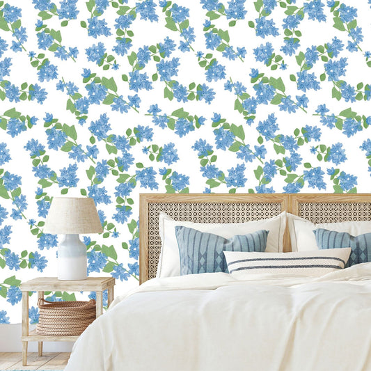 Papel de Parede Toque de Flor Azul Crie Paredes